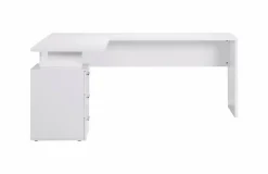 Ufficio|Camera Da Letto > Dmora Scrivania angolare bianca lucida e legno 139x92cm con 1 cassetto - Andor Marrone Rovere, Bianco Lucido