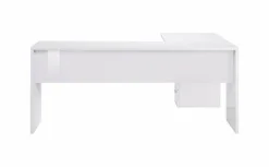 Ufficio|Camera Da Letto > Dmora Scrivania angolare bianca lucida e legno 139x92cm con 1 cassetto - Andor Marrone Rovere, Bianco Lucido