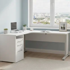 Ufficio|Camera Da Letto > Dmora Scrivania angolare bianca 180x90cm con 3 cassetti - Leonilda Bianco