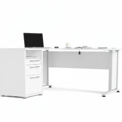 Ufficio|Camera Da Letto > Dmora Scrivania angolare bianca 180x90cm con 3 cassetti - Leonilda Bianco