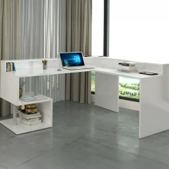 Ufficio|Camera Da Letto > Dmora Scrivania angolare bianca 180x93cm con supporto computer - Adelma Bianco
