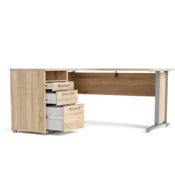 Scrivanie > Dmora Scrivania angolare grigia e quercia 159x150cm con 3 cassetti - Alfango Marrone, Grigio Quercia
