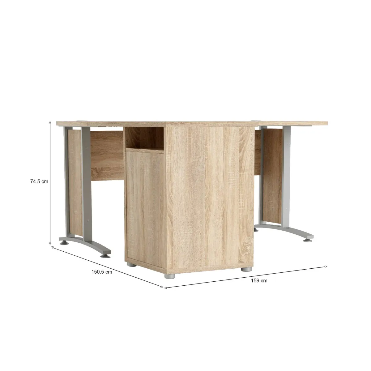 Scrivanie > Dmora Scrivania angolare grigia e quercia 159x150cm con 3 cassetti - Alfango Marrone, Grigio Quercia
