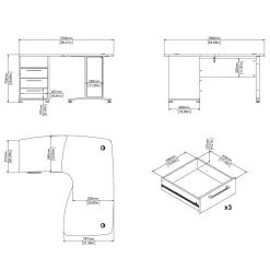 Scrivania angolare quercia 159x150cm con 3 cassetti - Lumpur