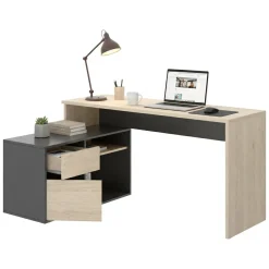 Ufficio|Camera Da Letto > Dmora Scrivania angolare rovere e antracite 139x92cm con 1 cassetto - Andor Nero Antracite, Marrone Rovere