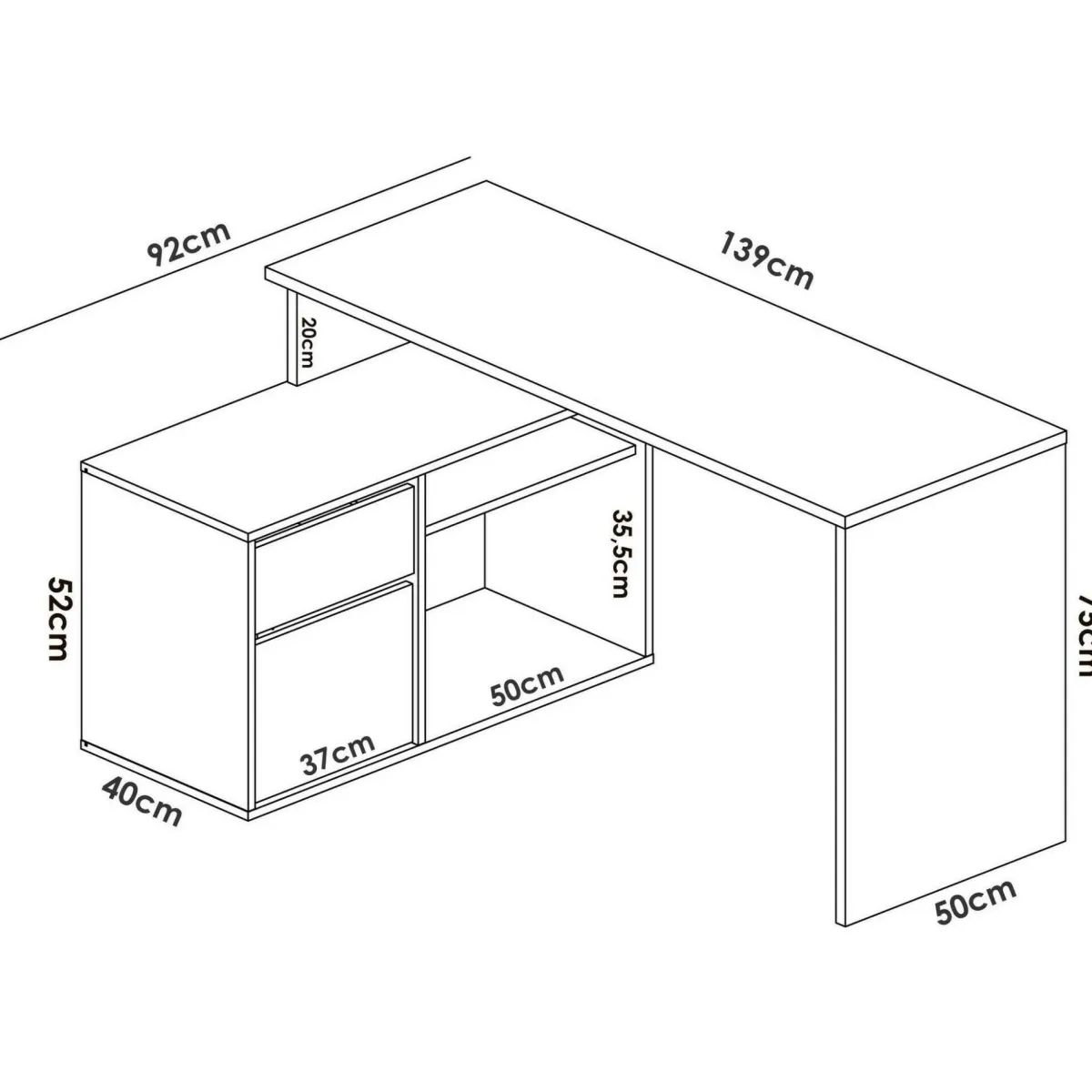 Ufficio|Camera Da Letto > Dmora Scrivania angolare rovere e antracite 139x92cm con 1 cassetto - Andor Nero Antracite, Marrone Rovere