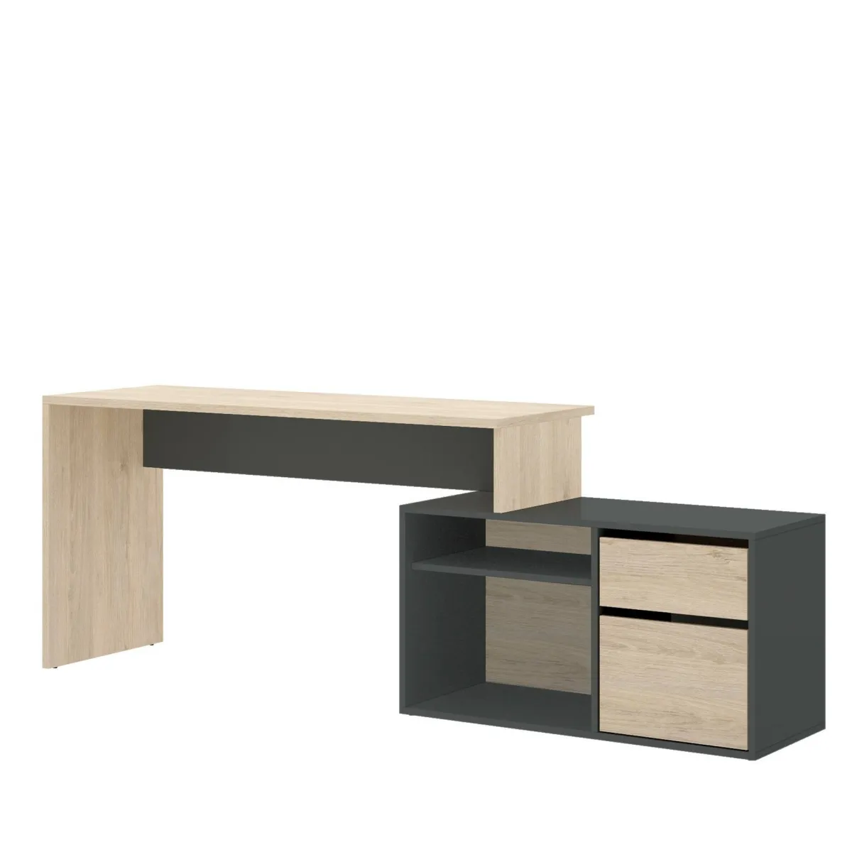 Ufficio|Camera Da Letto > Dmora Scrivania angolare rovere e antracite 139x92cm con 1 cassetto - Andor Nero Antracite, Marrone Rovere