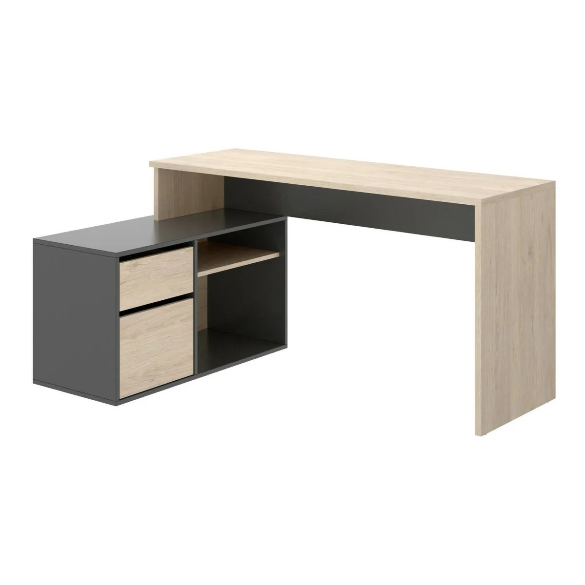 Ufficio|Camera Da Letto > Dmora Scrivania angolare rovere e antracite 139x92cm con 1 cassetto - Andor Nero Antracite, Marrone Rovere