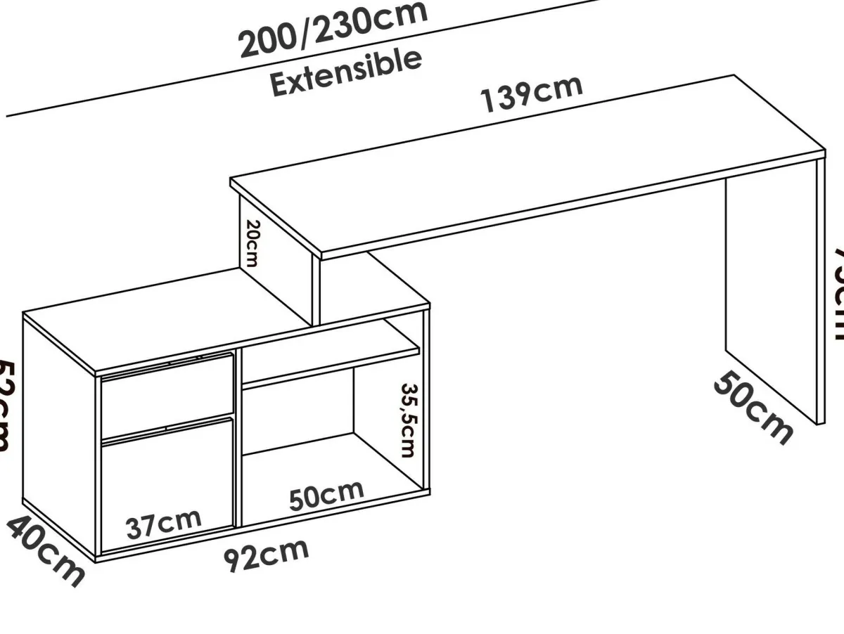 Ufficio|Camera Da Letto > Dmora Scrivania angolare rovere e antracite 139x92cm con 1 cassetto - Andor Nero Antracite, Marrone Rovere