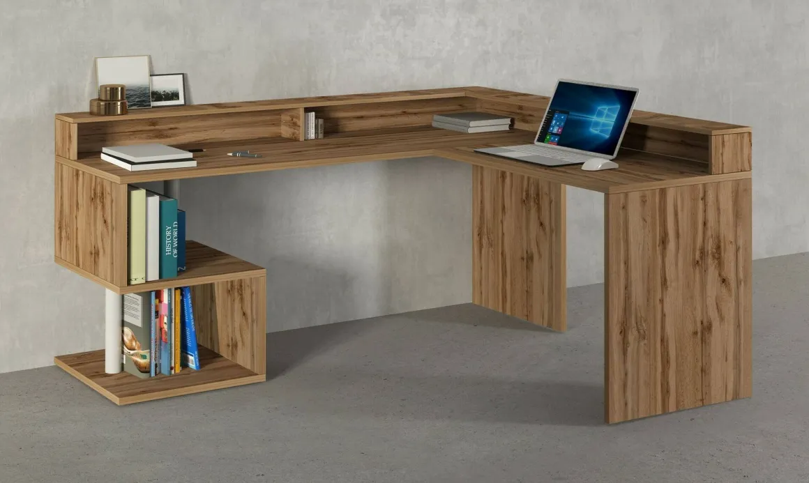 Scrivania angolare rovere 180x93cm con supporto computer - Adelma