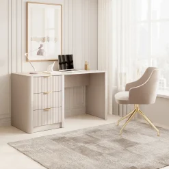 Scrivania Beige oro 3 Cassetti un Ripiano 140x55x76h cm, Lineare - Kanotini