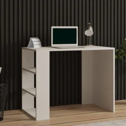 Scrivanie > Dmora Scrivania 3 Ripiani 3 Vani 90x50x70h cm, con Libreria - Torrile Beige