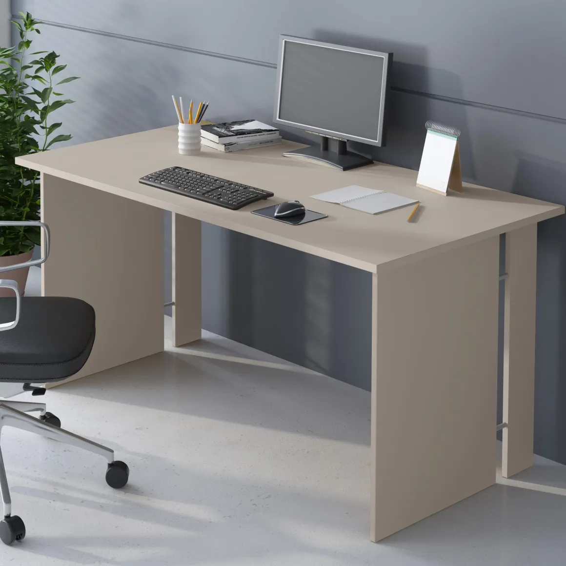Scrivania Beige un Ripiano Materiale Piano in Legno Nobilitato 150x78x75h cm, Colore Ripiano Beige - Zibello