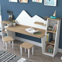 Cucina|Salotto > Dmora Scrivania bianca e noce 180x45cm - Set tavolo e sedie Dionisia Marrone, Bianco Noce