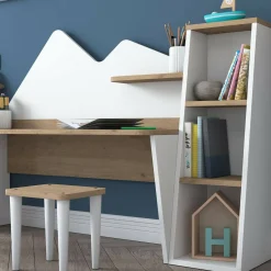 Cucina|Salotto > Dmora Scrivania bianca e noce 180x45cm - Set tavolo e sedie Dionisia Marrone, Bianco Noce