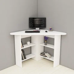 Scrivania Bianco Angolare 5 Ripiani 80x80x74h cm, 4 Vani - Mamette