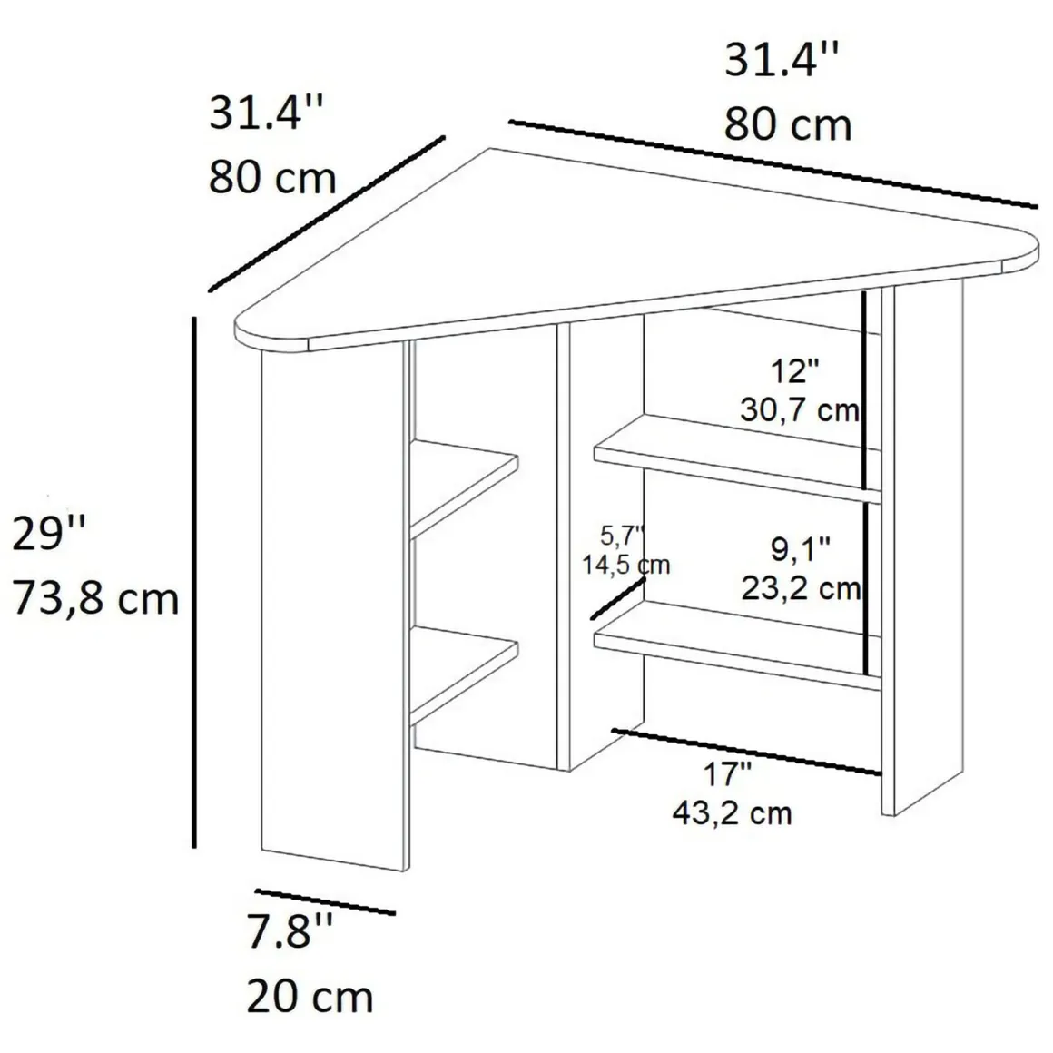 Scrivania Bianco Angolare 5 Ripiani 80x80x74h cm, 4 Vani - Mamette