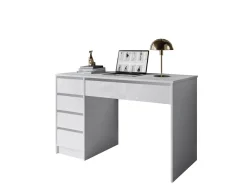 Scrivania Bianco Bianco Lucido 4 Cassetti Modulabile 120x55x143h cm, Fori Passacavi - Massico