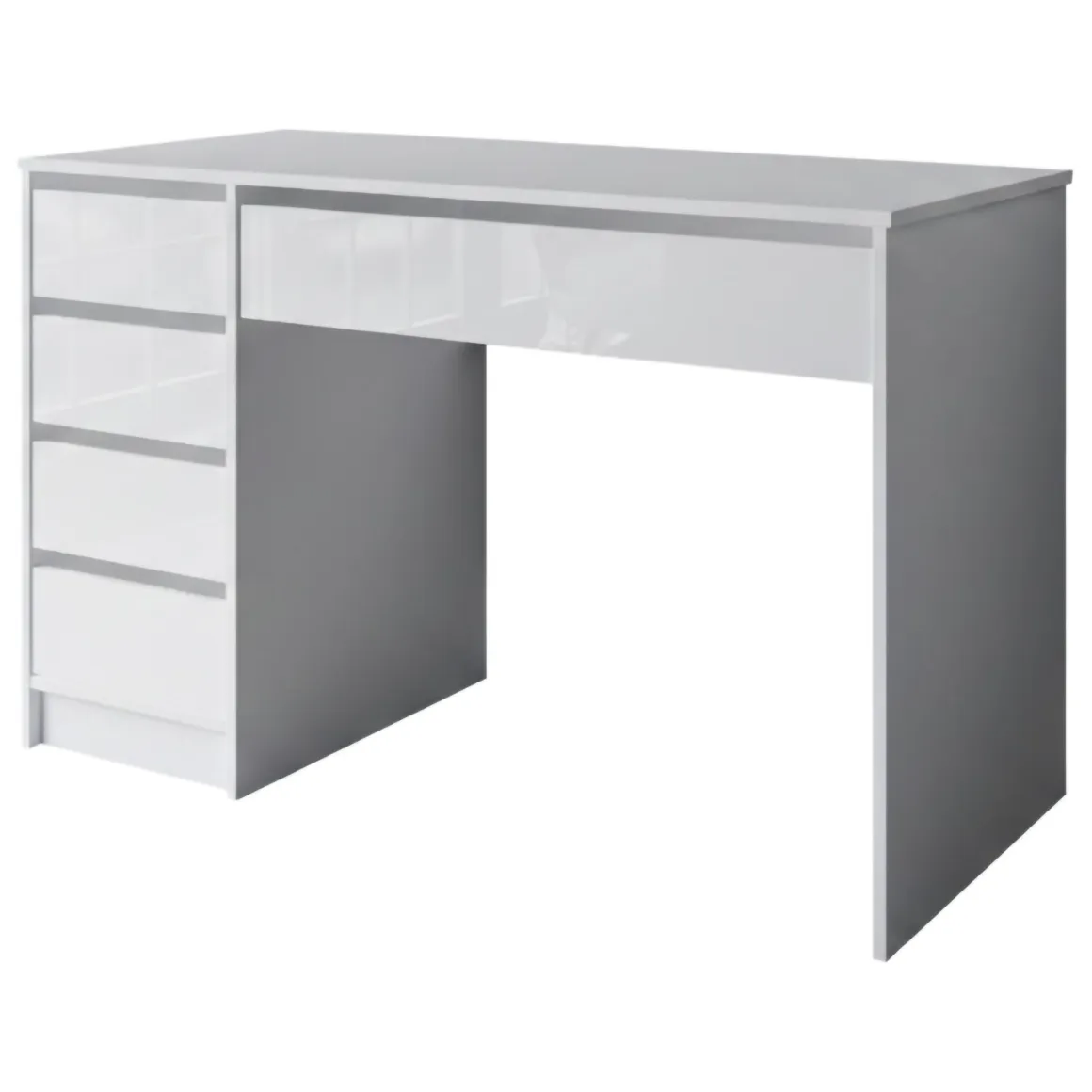 Scrivania Bianco Bianco Lucido 4 Cassetti Modulabile 120x55x143h cm, Fori Passacavi - Massico
