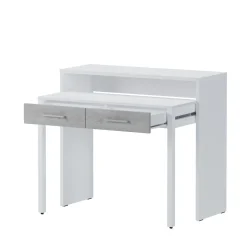 Scrivania Bianco Cemento Grigio Modulabile 2 Cassetti 98.6x36.6x86.9h cm, un Vano - Opaglio