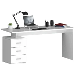 Ufficio|Camera Da Letto > Dmora Scrivania Modulabile 3 Cassetti 160x60x75h cm, Ripiani - Abisse Bianco Lucido
