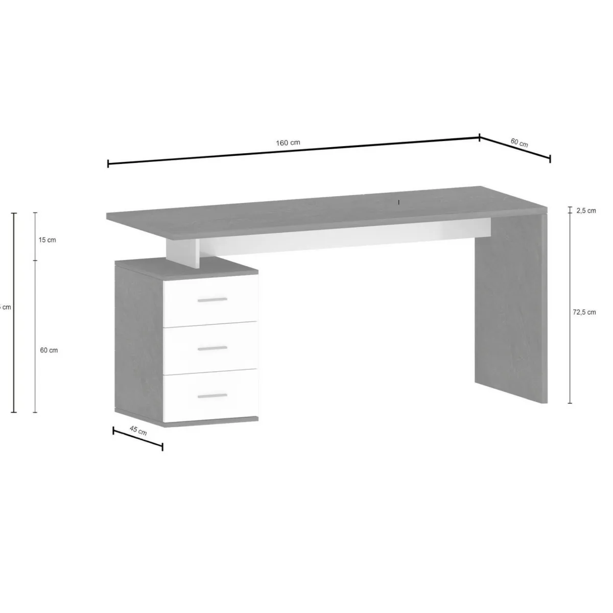 Ufficio|Camera Da Letto > Dmora Scrivania Modulabile 3 Cassetti 160x60x75h cm, Ripiani - Abisse Bianco Lucido