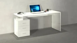 Ufficio|Camera Da Letto > Dmora Scrivania Modulabile 3 Cassetti 160x60x75h cm, Ripiani - Abisse Bianco Lucido