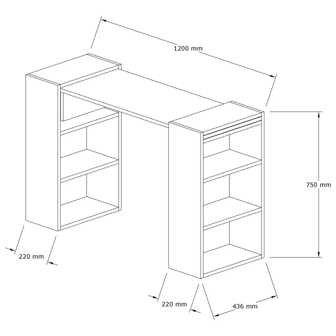 Scrivania Bianco Marrone Noce 5 Ripiani 6 Vani 124x44x75h cm, con Libreria - Furore