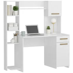 Scrivania Bianco Marrone Rovere 6 Ripiani un Cassetto 120x60x77h cm, 2 Ante - Marrucina