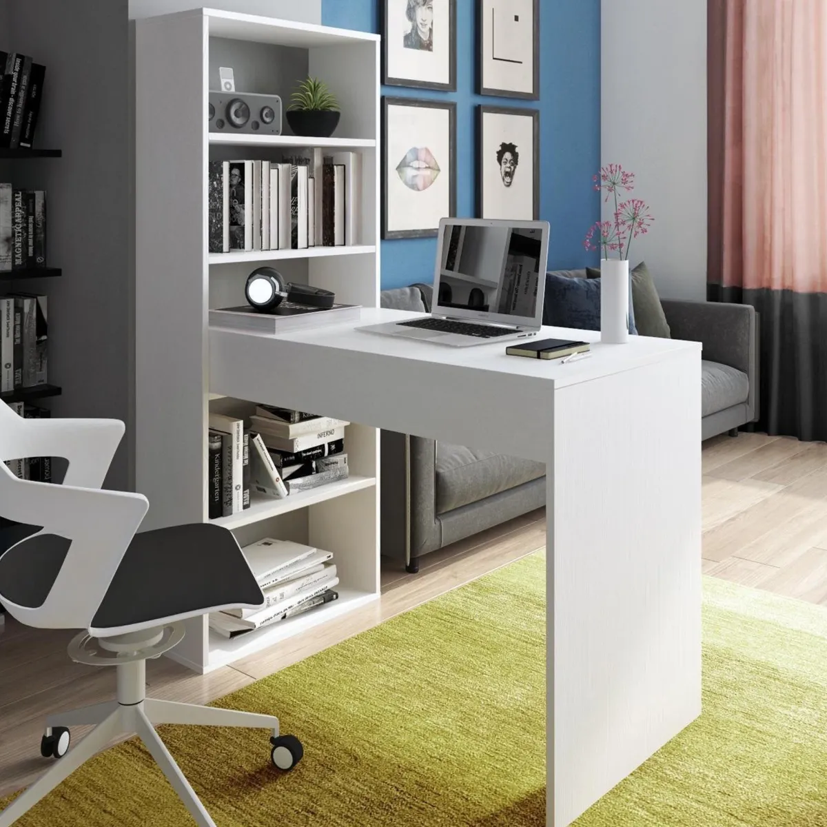 Scrivanie > Dmora Scrivania Modulabile 3 Ripiani 120x53x141h cm, 4 Vani - Cartura Bianco