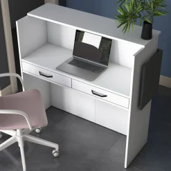 Scrivanie > Dmora Scrivania Bianco Nero Antracite un Ripiano 2 Cassetti 110x40x110h cm, Banco Reception - Volano Nero Antracite, Bianco
