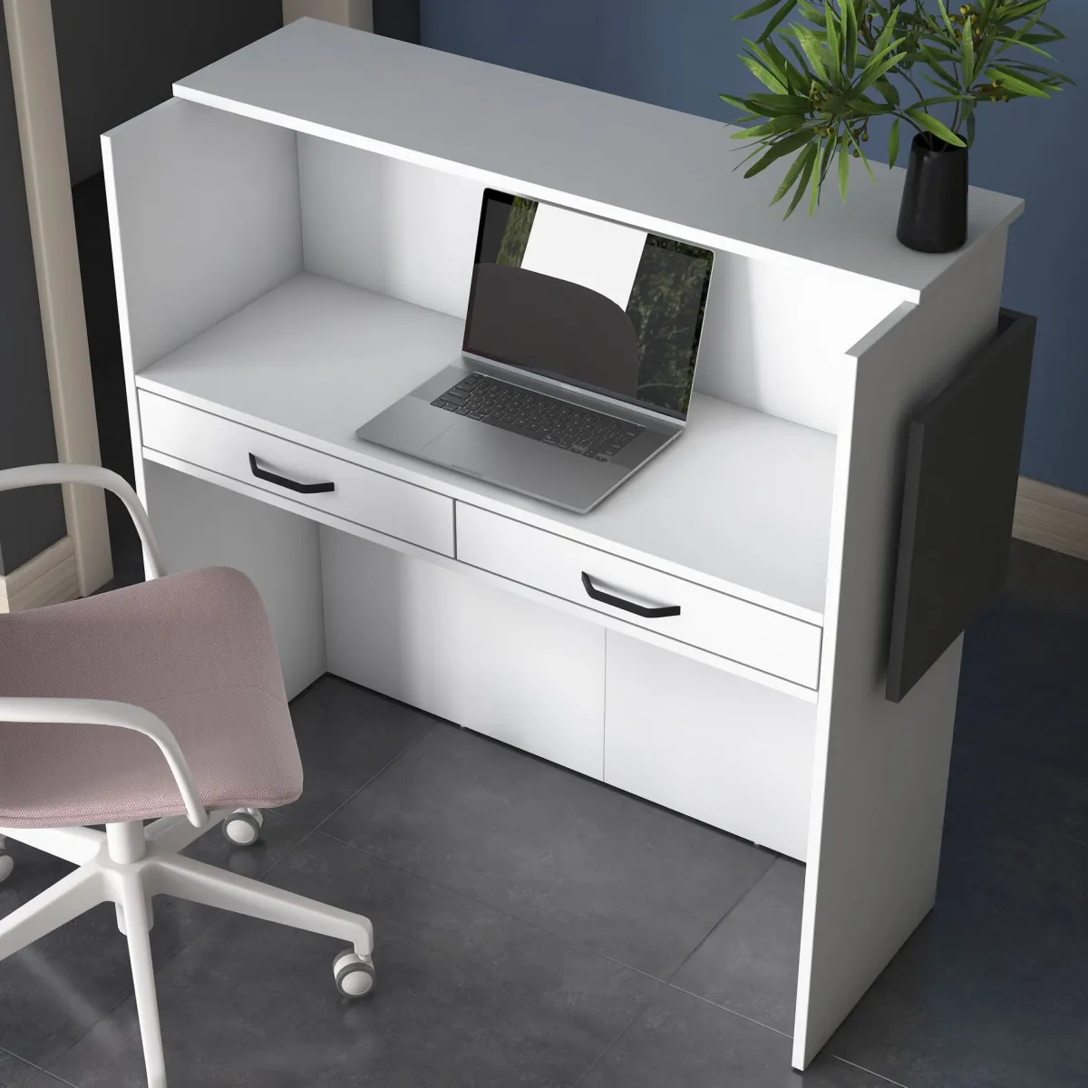 Scrivanie > Dmora Scrivania Bianco Nero Antracite un Ripiano 2 Cassetti 110x40x110h cm, Banco Reception - Volano Nero Antracite, Bianco