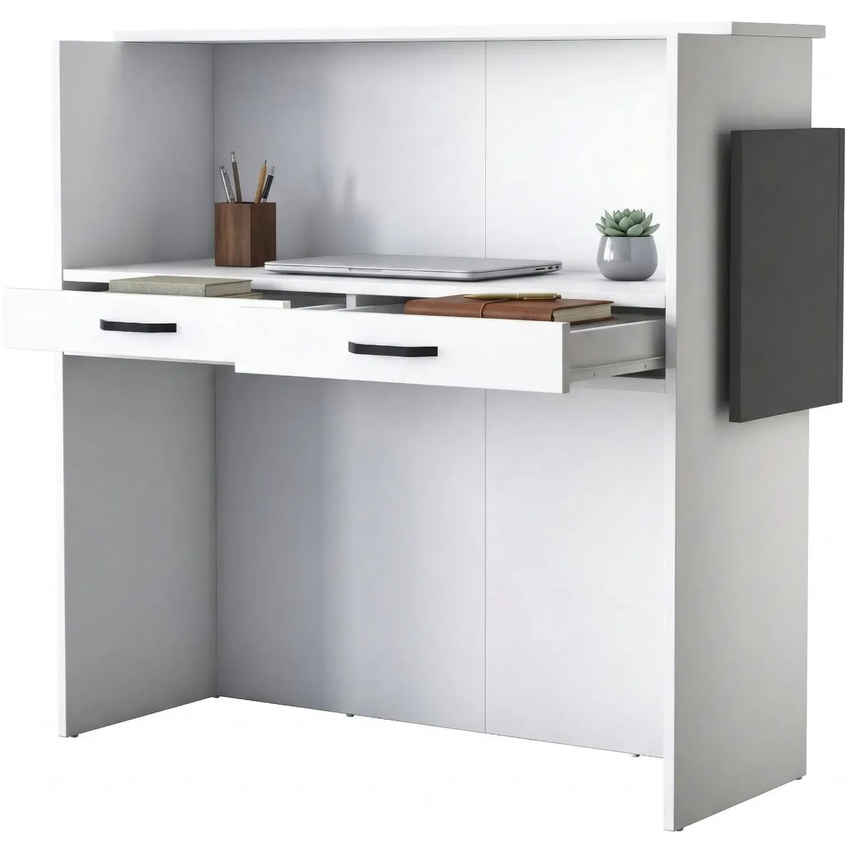Scrivanie > Dmora Scrivania Bianco Nero Antracite un Ripiano 2 Cassetti 110x40x110h cm, Banco Reception - Volano Nero Antracite, Bianco