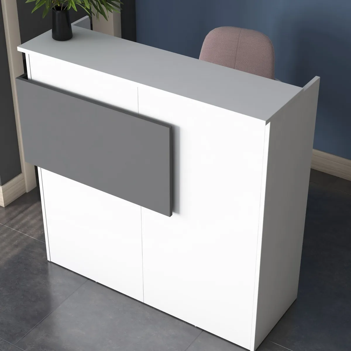 Scrivanie > Dmora Scrivania Bianco Nero Antracite un Ripiano 2 Cassetti 110x40x110h cm, Banco Reception - Volano Nero Antracite, Bianco