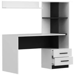Scrivania Bianco Nero 7 Ripiani 2 Cassetti 120x60x74h cm, 4 Vani - Thiesi