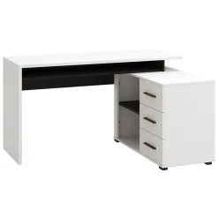 Scrivanie > Dmora Scrivania Bianco Opaco Nero Angolare 3 Ripiani 137.5x101.5x75h cm, 3 Cassetti - Sapri Nero, Bianco Opaco