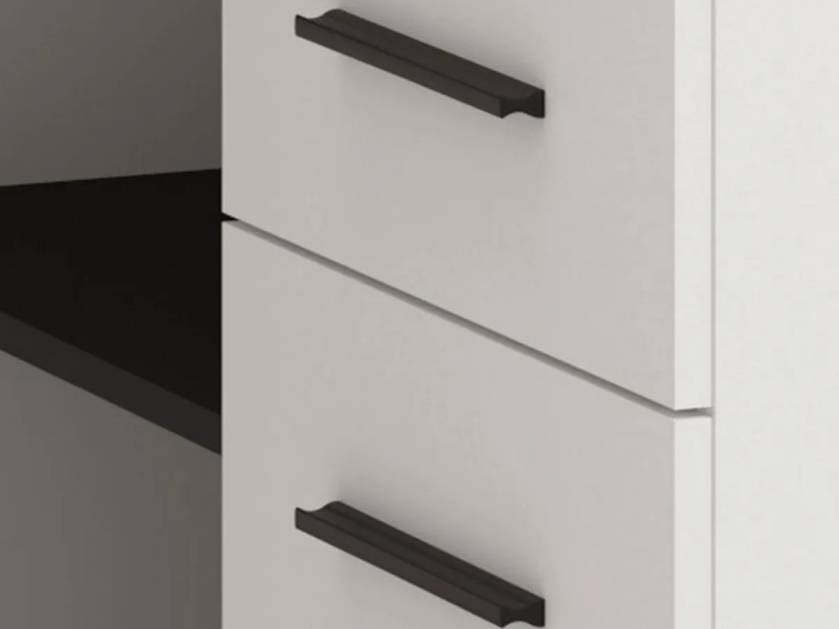 Scrivanie > Dmora Scrivania Bianco Opaco Nero Angolare 3 Ripiani 137.5x101.5x75h cm, 3 Cassetti - Sapri Nero, Bianco Opaco