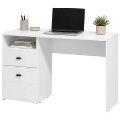 Scrivania Bianco Opaco Nero 2 Cassetti 2 Ripiani 127x51x77h cm, un Vano - Frutal