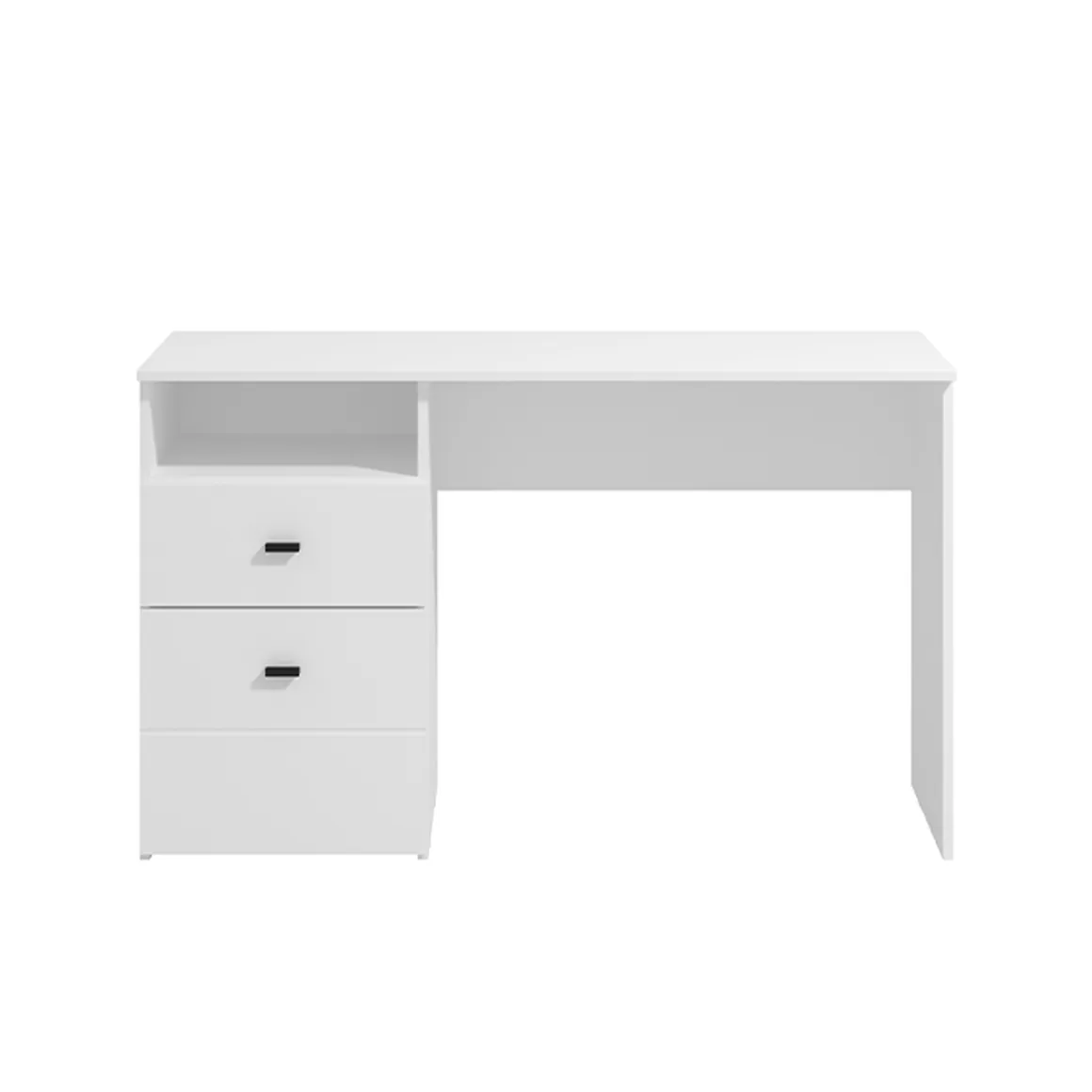 Scrivania Bianco Opaco Nero 2 Cassetti 2 Ripiani 127x51x77h cm, un Vano - Frutal
