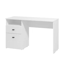 Scrivania Bianco Opaco Nero 2 Cassetti 2 Ripiani 127x51x77h cm, un Vano - Frutal