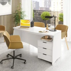 Scrivania Bianco Opaco Nero 3 Cassetti un Ripiano 136x67x72h cm, Sfumatura Colore Struttura Opaco - Azziz
