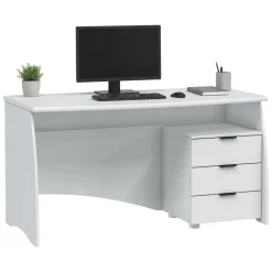 Scrivania Bianco Opaco Nero 3 Cassetti un Ripiano 136x67x72h cm, Sfumatura Colore Struttura Opaco - Azziz