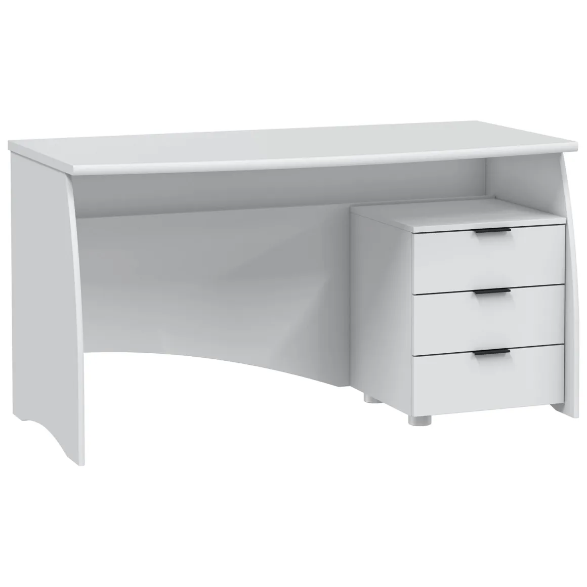 Scrivania Bianco Opaco Nero 3 Cassetti un Ripiano 136x67x72h cm, Sfumatura Colore Struttura Opaco - Azziz