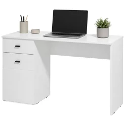 Scrivania Bianco Opaco Nero un Cassetto un Ripiano 140x50x77h cm, Un'anta - Porven