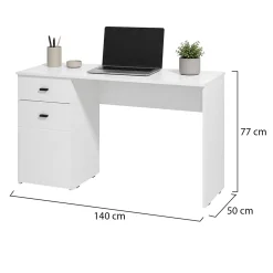Scrivania Bianco Opaco Nero un Cassetto un Ripiano 140x50x77h cm, Un'anta - Porven