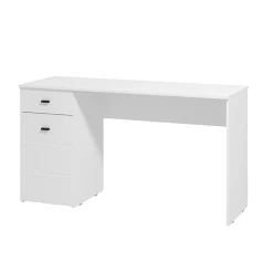 Scrivania Bianco Opaco Nero un Cassetto un Ripiano 140x50x77h cm, Un'anta - Porven