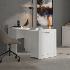 Scrivania Bianco Opaco 2 Ripiani 2 Ante 72x47x79h cm, Armadio Multiuso Richiudibile - Keylon
