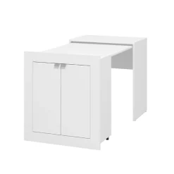 Scrivania Bianco Opaco 2 Ripiani 2 Ante 72x47x79h cm, Armadio Multiuso Richiudibile - Keylon