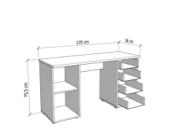 Scrivania Bianco 2 Ripiani 4 Cassetti 135x50x75.5h cm, 2 Vani - Flaminio