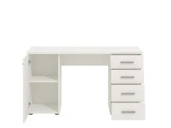 Scrivania Bianco 2 Ripiani 4 Cassetti 135x50x75.5h cm, 2 Vani - Flaminio